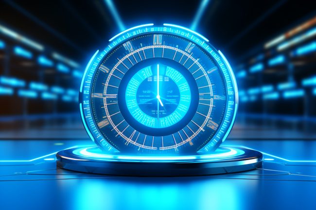 Blue speedometer on blue background. 3d rendering toned image